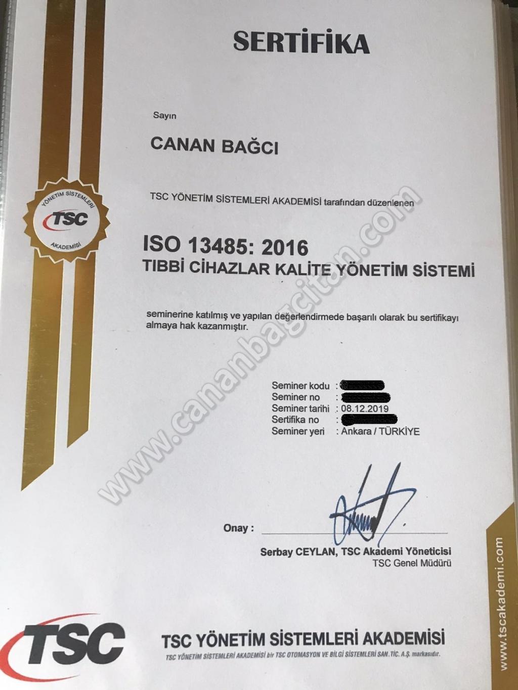 ISO 13485: 2016 Tıbbi Cihazlar Kalite Yönetim Sistemi Sertifikası